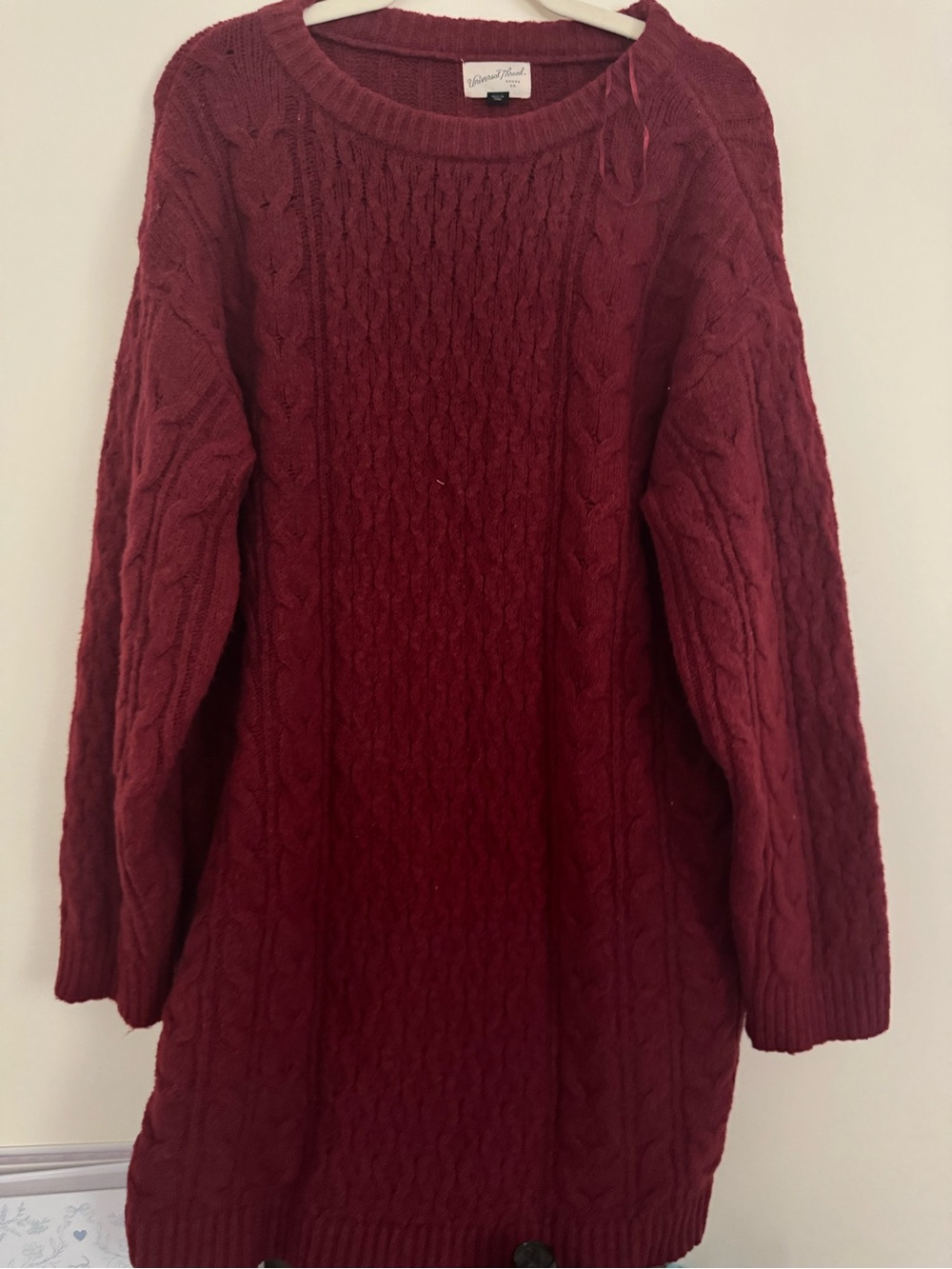Universal Thread Cable Knit Crewneck Sweater Dress in Wine